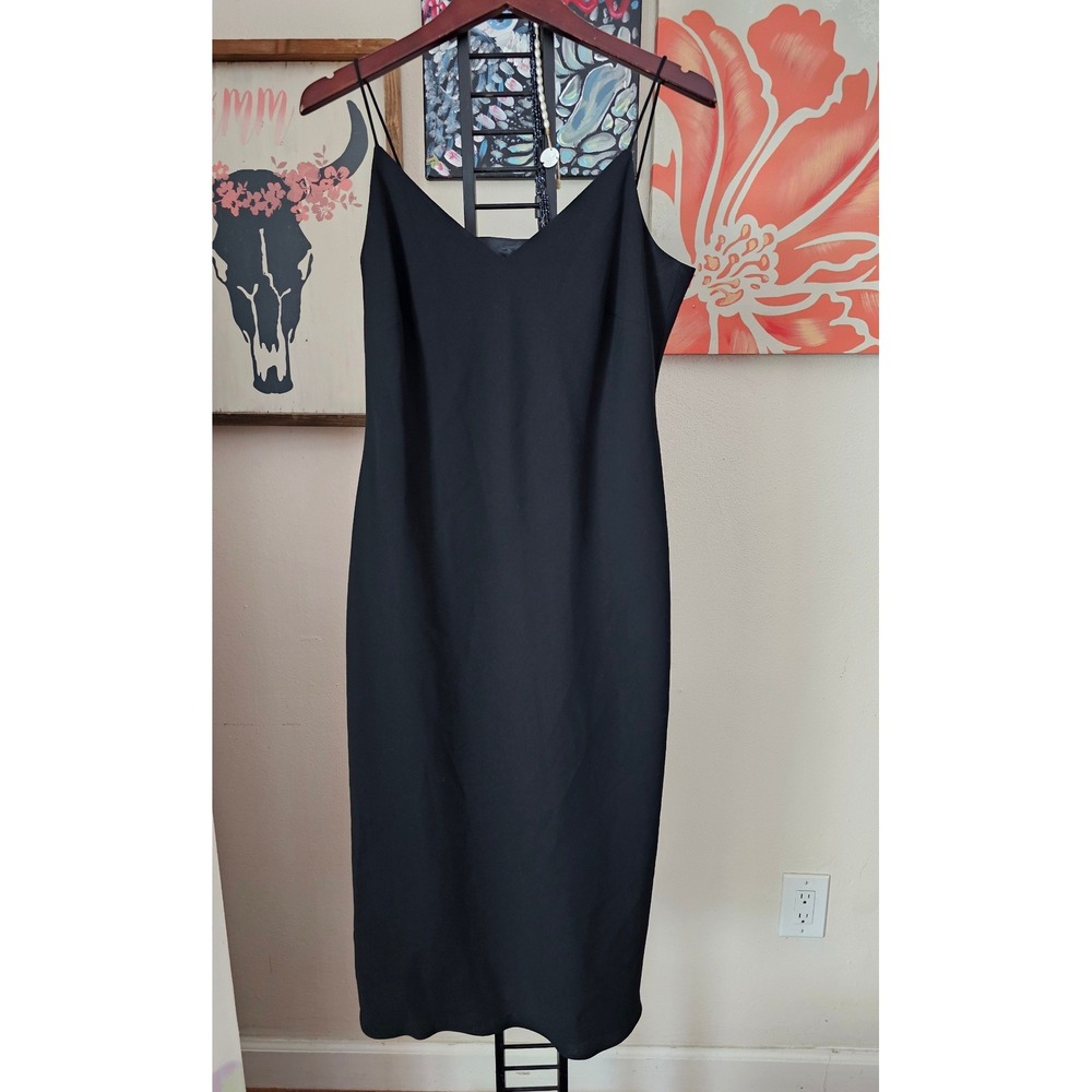 Evan-Picone Black V-Neck Spaghetti Strap Slip Midi Dress Size 10 LBD